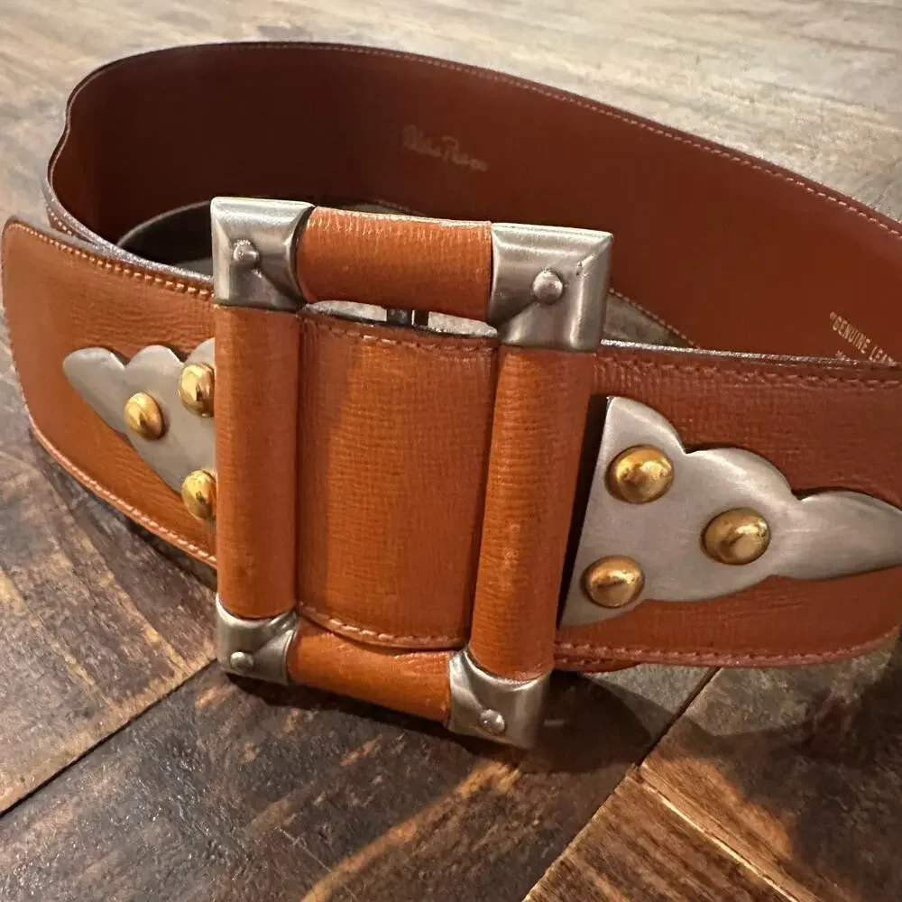 Paloma Picasso Leather Belt sz S Tan Leather Belt Decorative Buckle